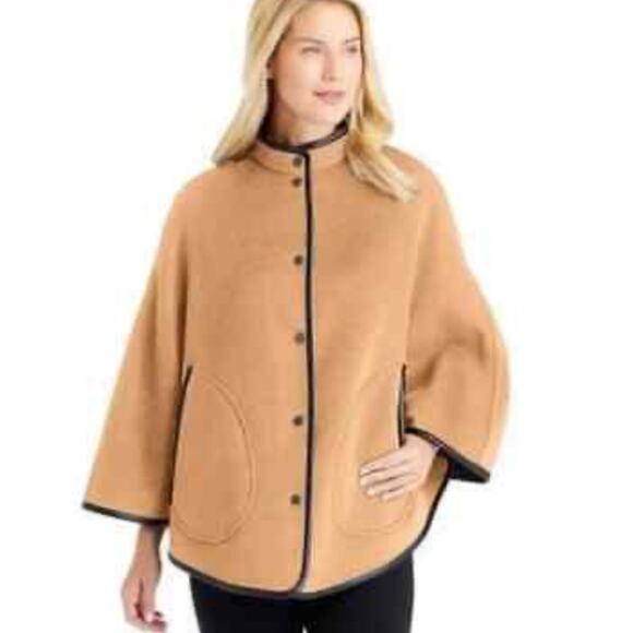 NWT (Small Flaw) J McLaughlin $345 Camel / Gray Wool Reversible Sawyer Cape XS-S - Picture 6 of 16
